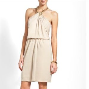 NEW BCBGMaxazria Champange Dress with Chain Halter